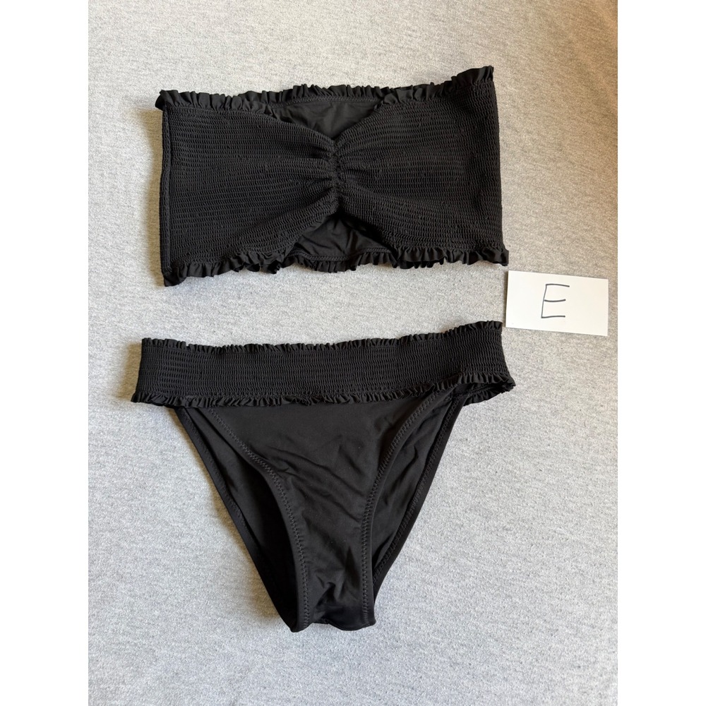 PINK Victoria's Secret Bikini Set Smocked Ruffle Black M/S